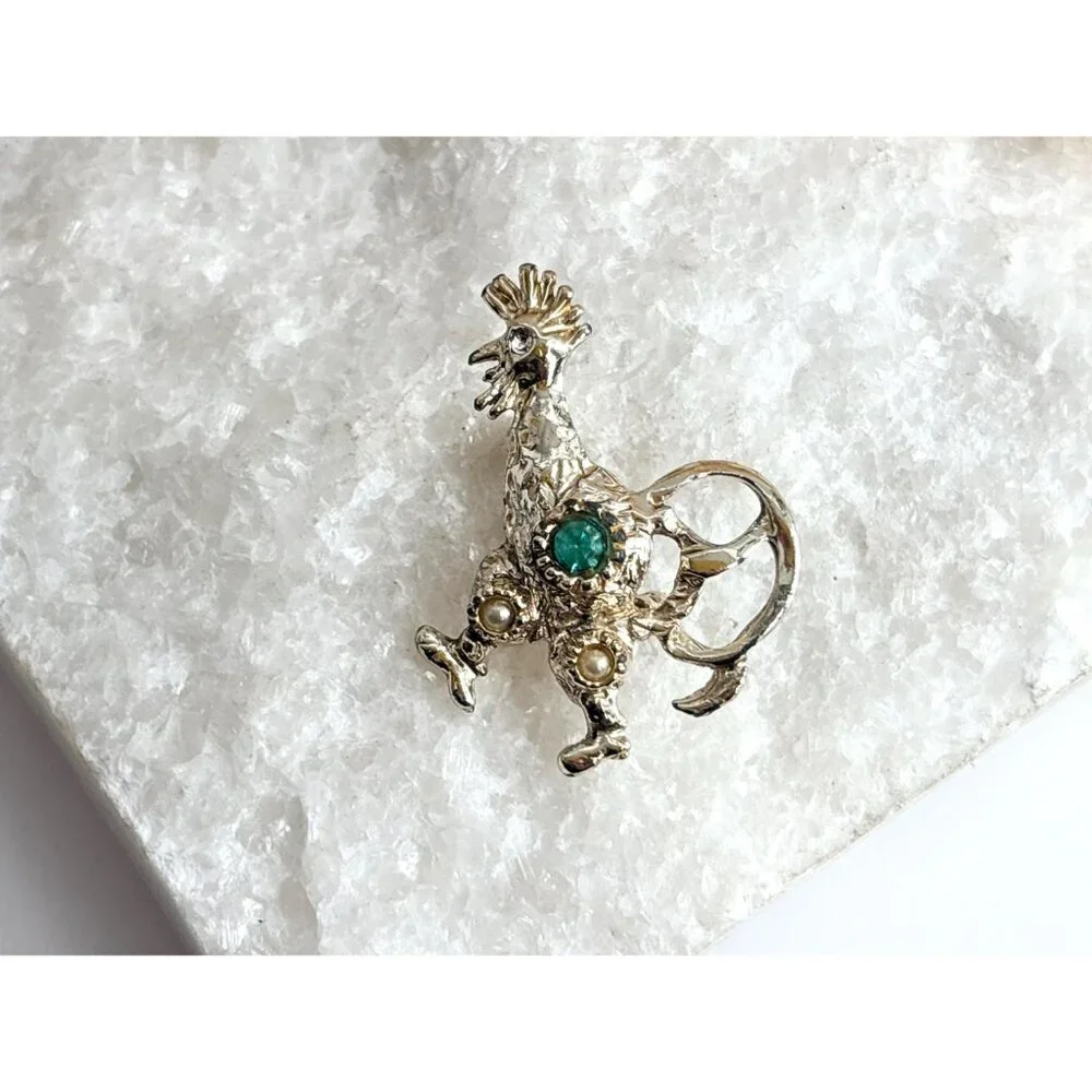 Rooster Figural Blue Rhinestoned Costume Jewelry Brooch | Lapel Pin